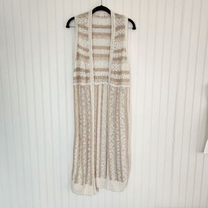 GAP Women's Ramie Blend Open Knit Neutral Sleeveless Duster Cardigan size Small